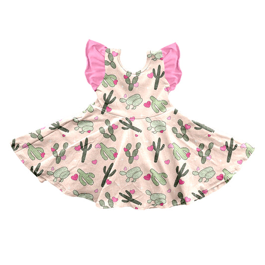 preorder GSD0512 Pink heart cactus pink flutter sleeve girls dress