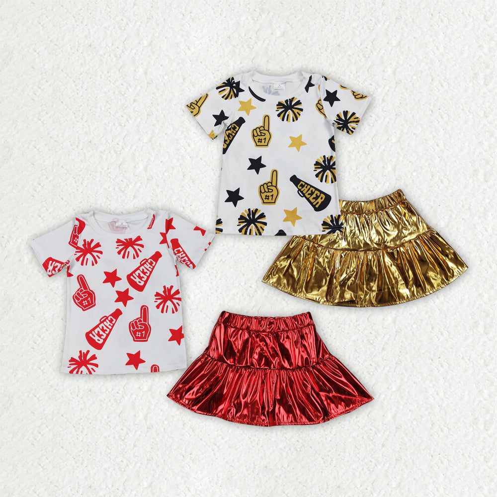 cheer star short sleeve leather skirt girls set RTS Sibling Clothes