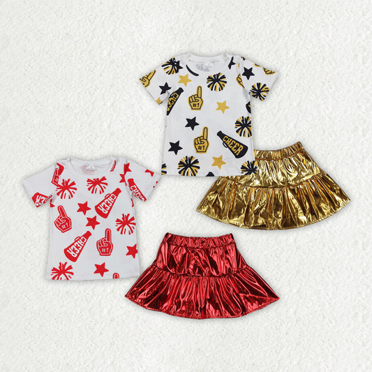 cheer star short sleeve leather skirt girls set RTS Sibling Clothes