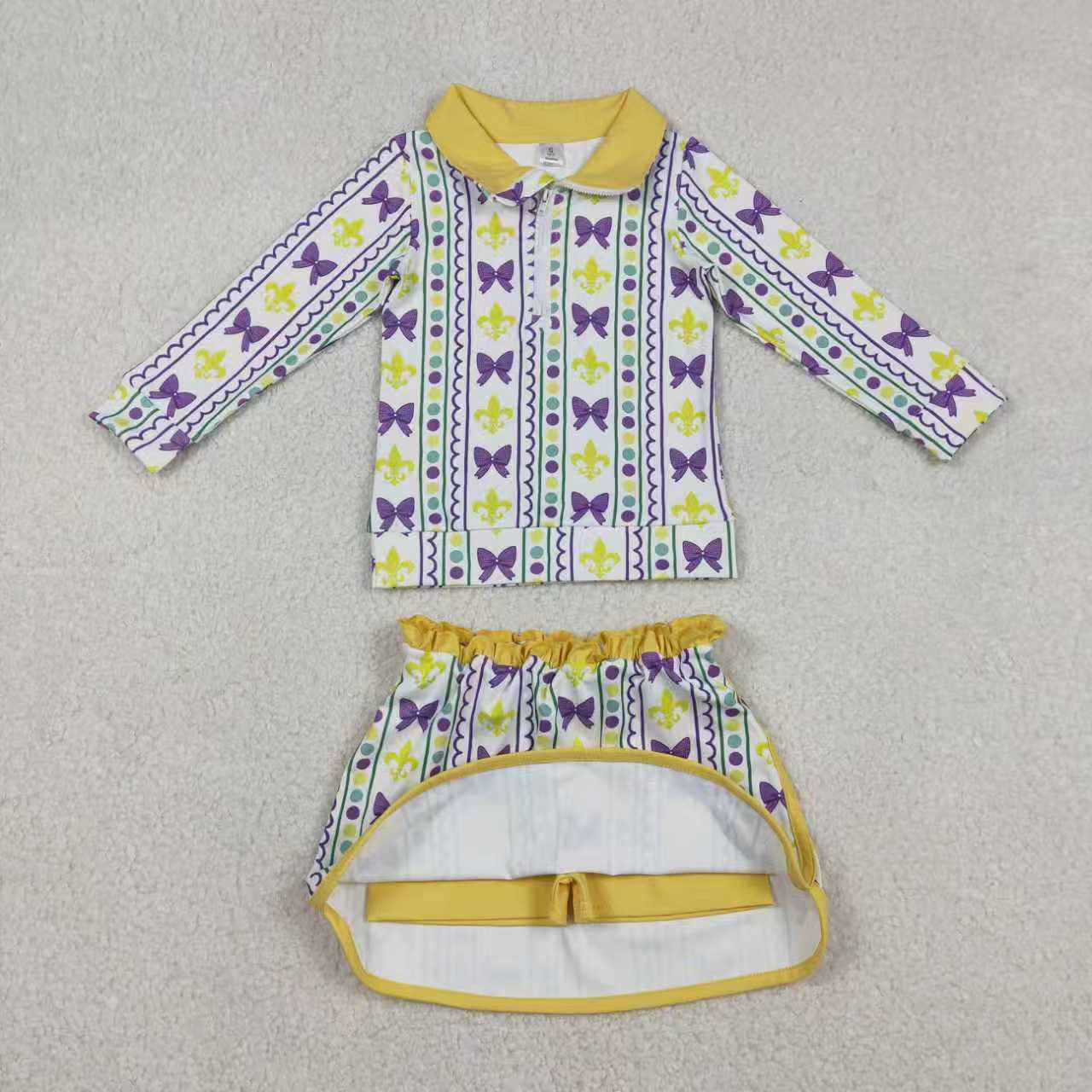 Yoga Mardi Gras Zipper Long Sleeve Skorts Girls Set Sibling Clothes