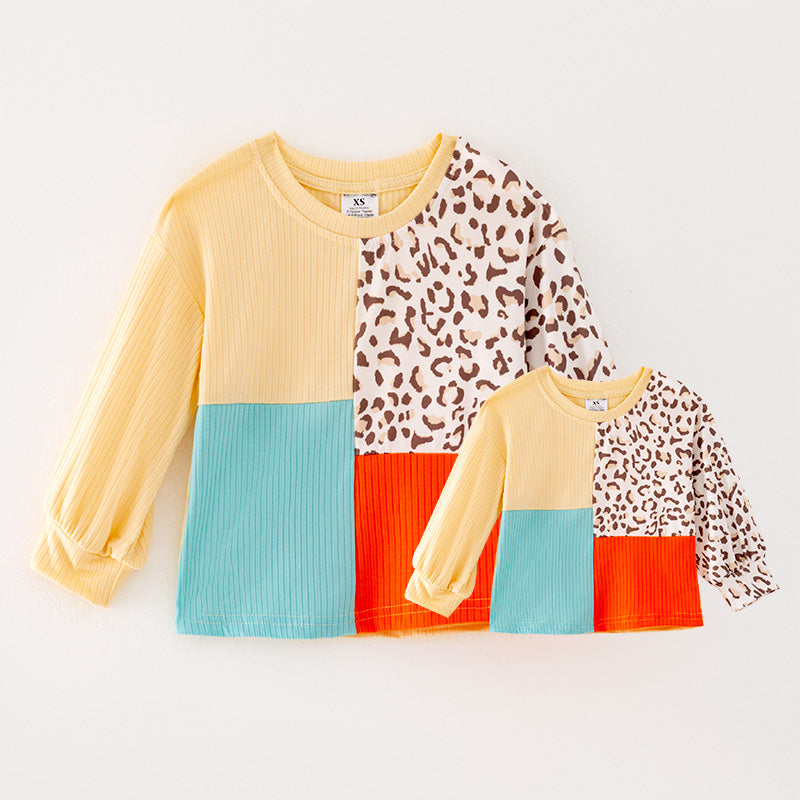 custom style colorful leopard long sleeve kids top