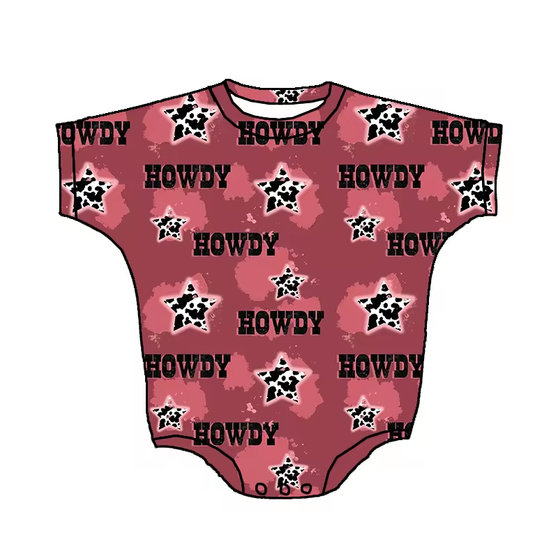 Custom howdy star maroon short sleeve boys romper
