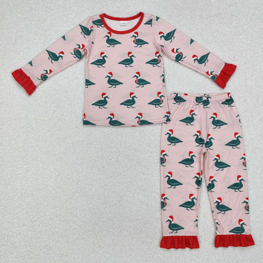 bamboo GLP1892 Christmas mallard duck hat pink long sleeve pants girls pajamas