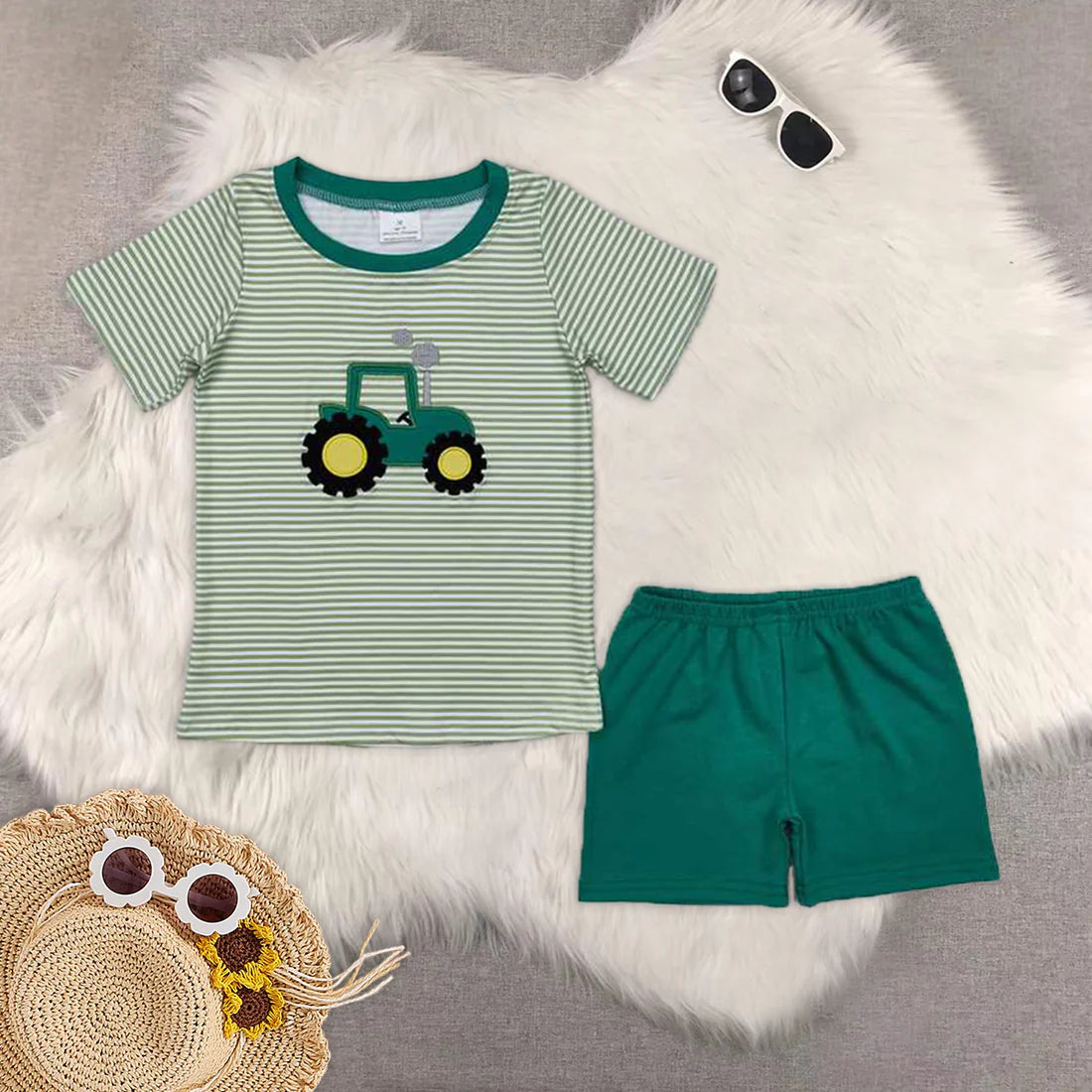 Embroidery tractor farm RTS Sibling Clothes