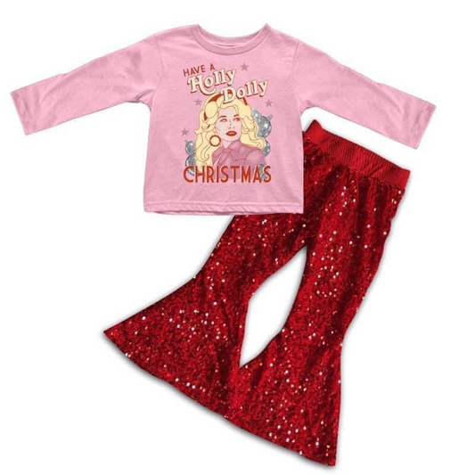 custom Christmas pink long sleeve red sequin pants girls set please order before 6th August