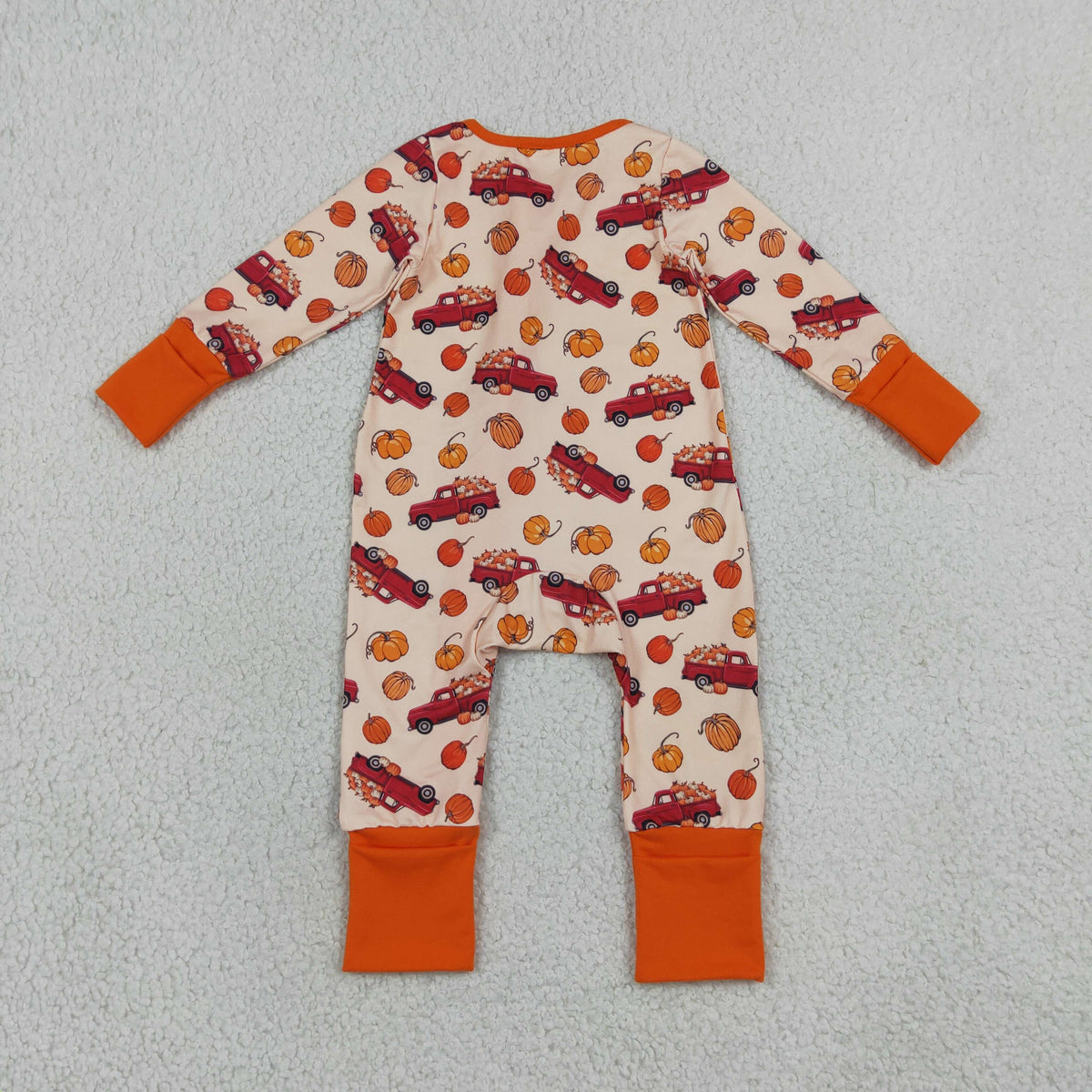 LR3234 Pumpkin Truck Zipper Long Sleeve Boys Romper