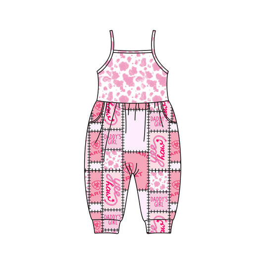 custom style daddy's girl pink cow print girls jumpsuits