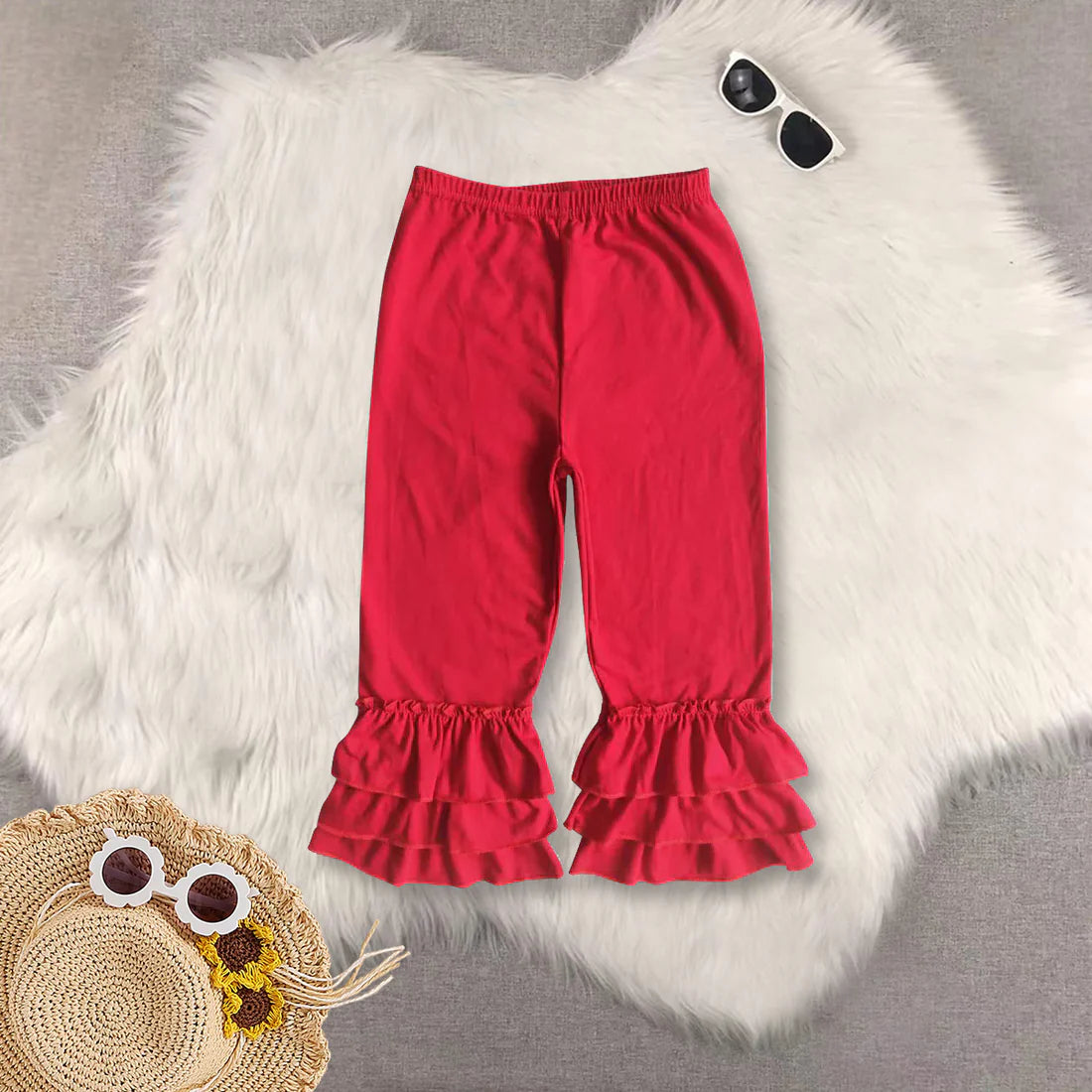cotton solid color ruffles girls pants RTS Sibling Clothes