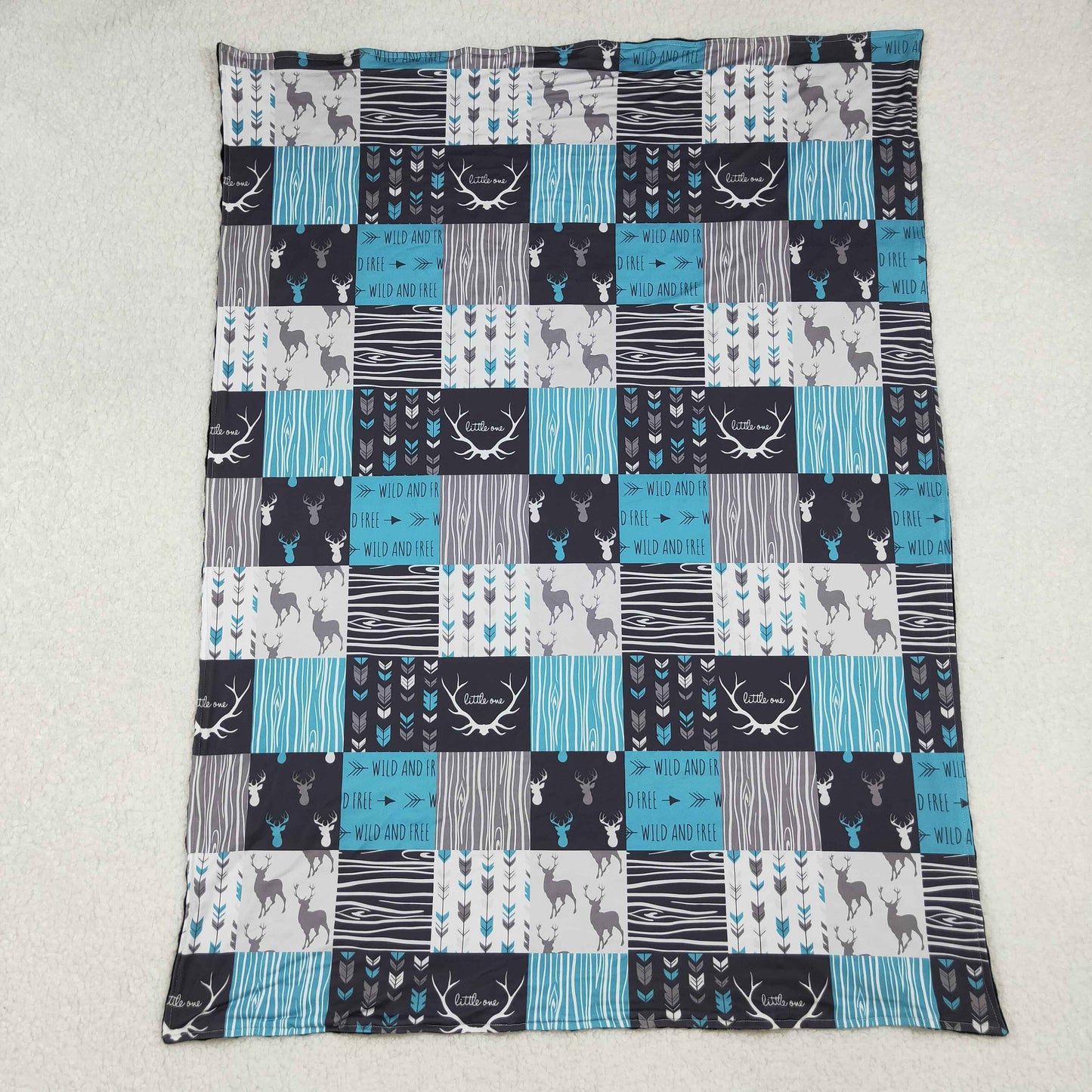 BL0074 Western deer blue baby blanket