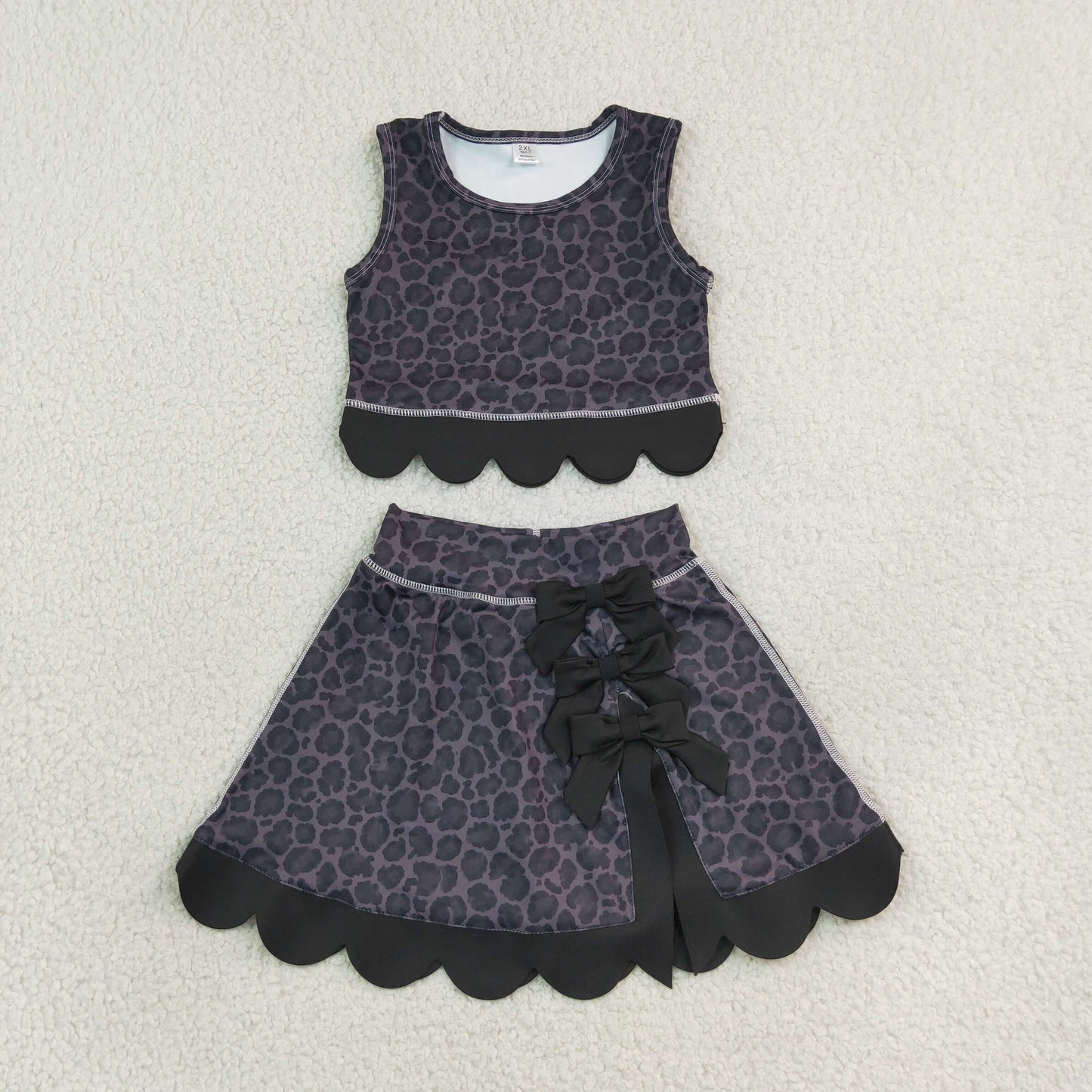 GSD4268 Yoga Scallop Black Sleeveelss Shorts Girls Set