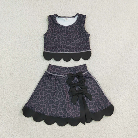 GSD4268 Yoga Scallop Black Sleeveelss Shorts Girls Set