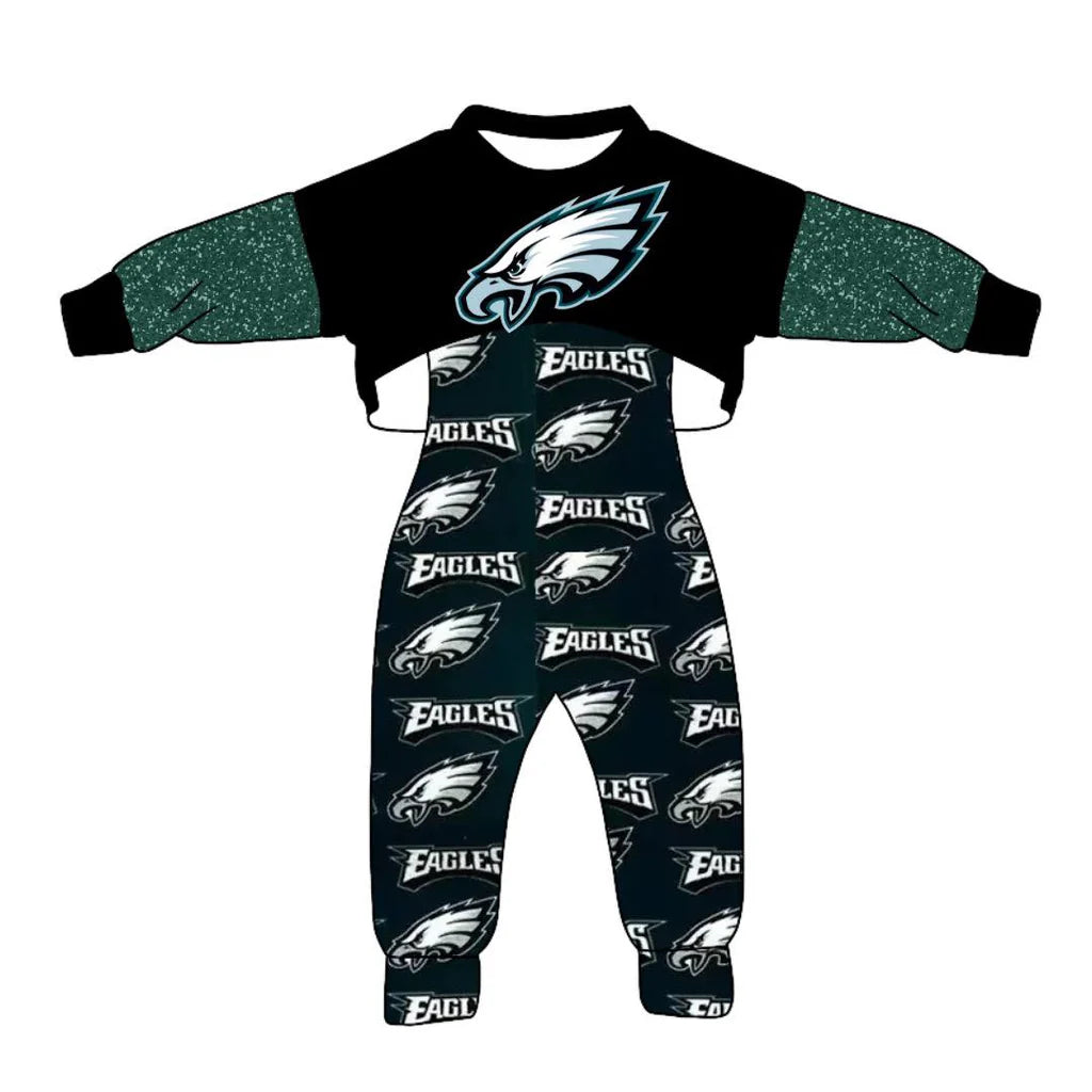 custom football EAGLE green long sleeve jumpsuits girls set