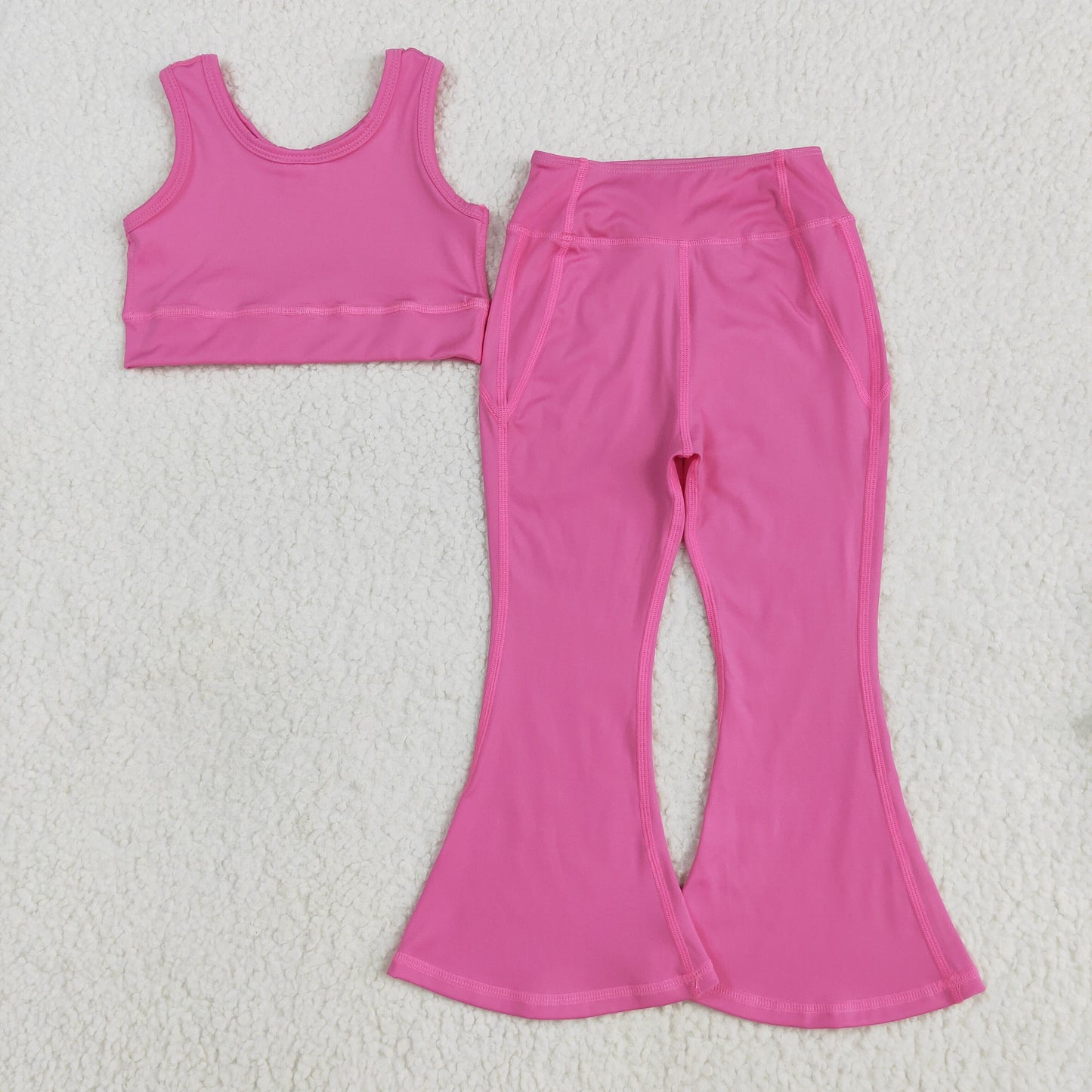 GSPO2002 yoga hot pink sleeveless pants girls set