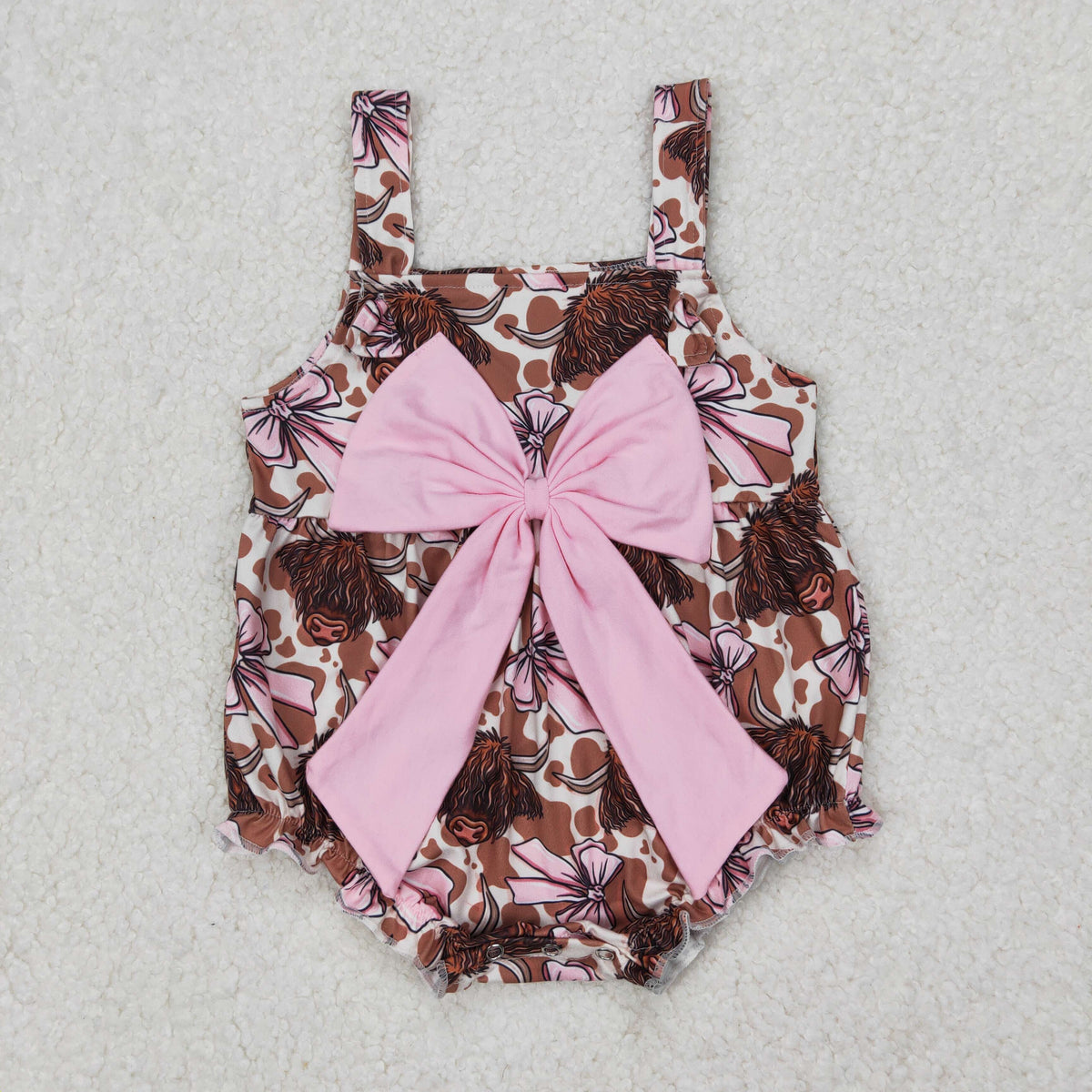 SR2697 Western highland cow pink bows camisole girls romper