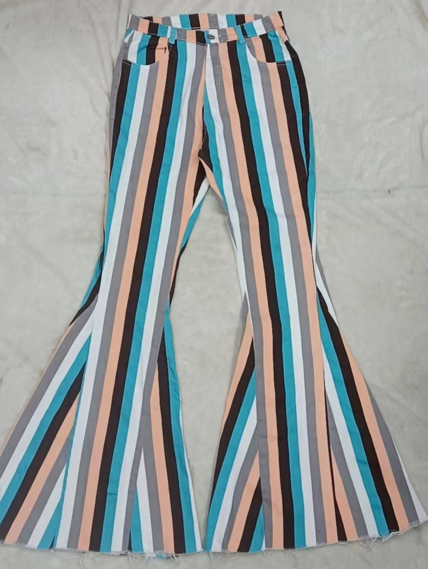 P0009 Striped Print Colorful Adult Denim Jeans