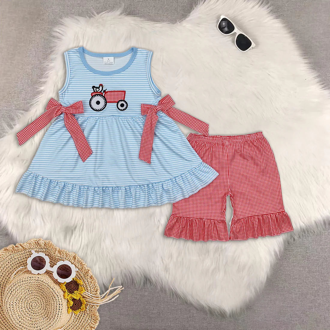 Embroidery farm truck chick RTS Sibling Clothes