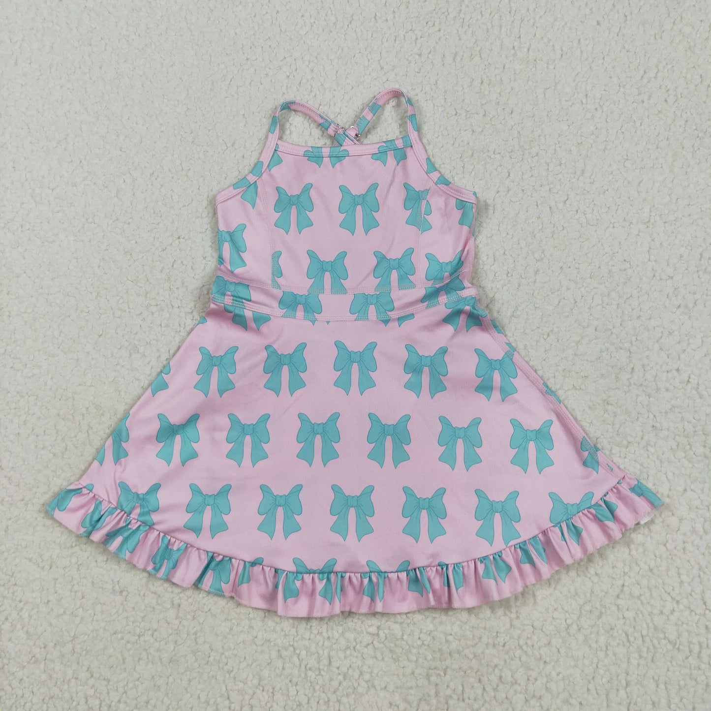 GSD2293 green bows pink girls dress with shorts