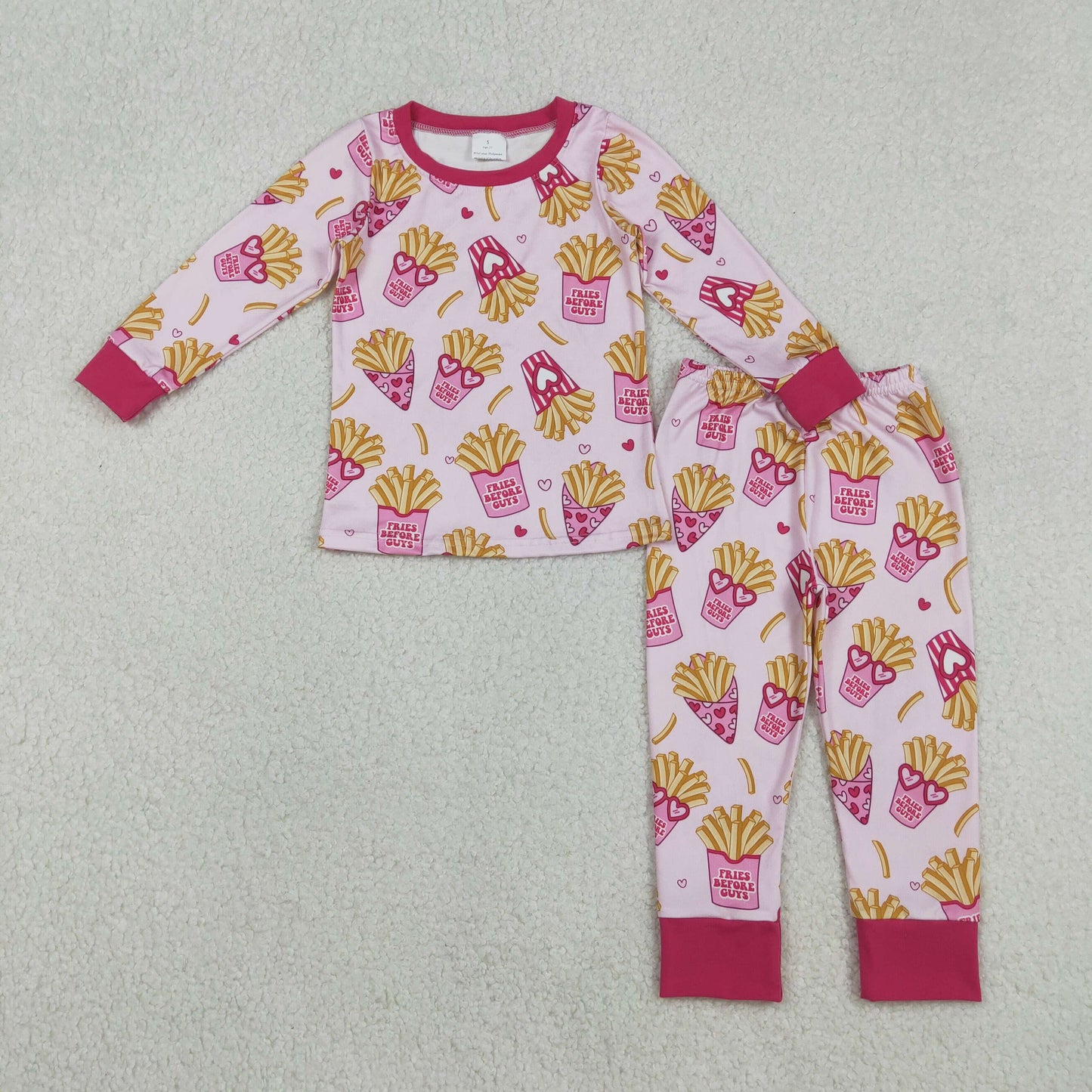 GLP3065 Valentine's Day heart chips hot pink long sleeve pants girls pajamas