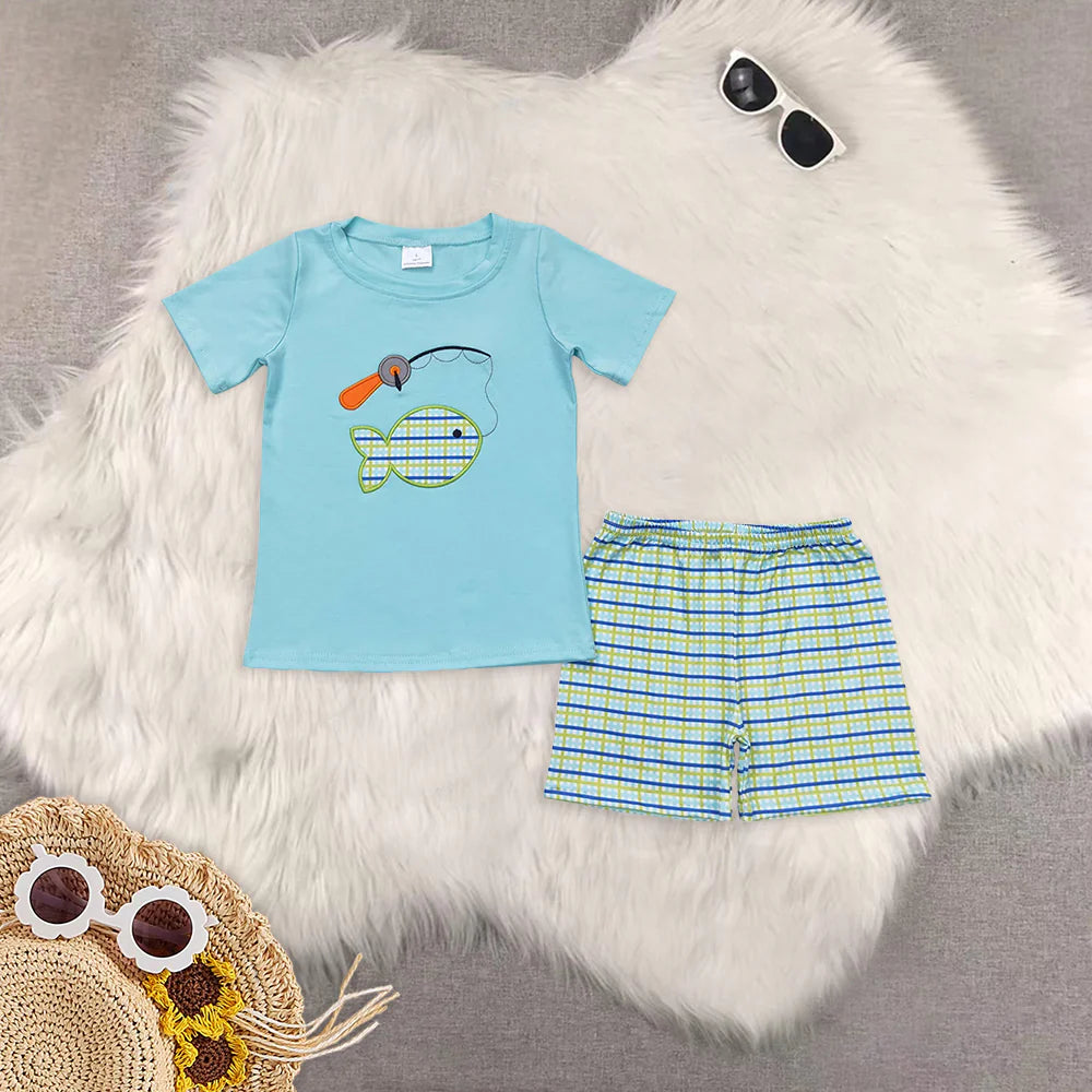 Embroidery hunting fishing boys set RTS Sibling Clothes