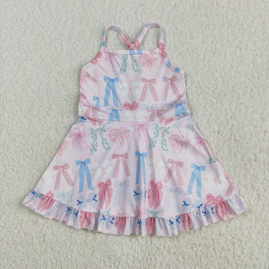 GSD2295 yoga colorful bows pink girls dress with shorts