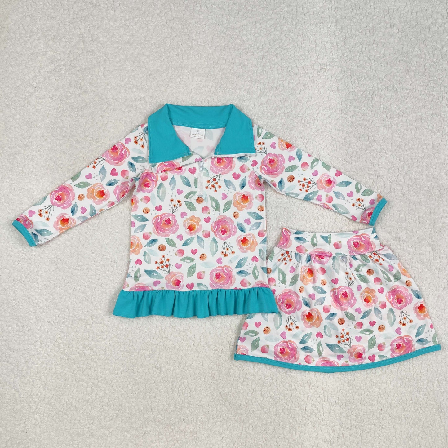 flowers zipper long slevee skirt with shorts set RTS sibling clothes