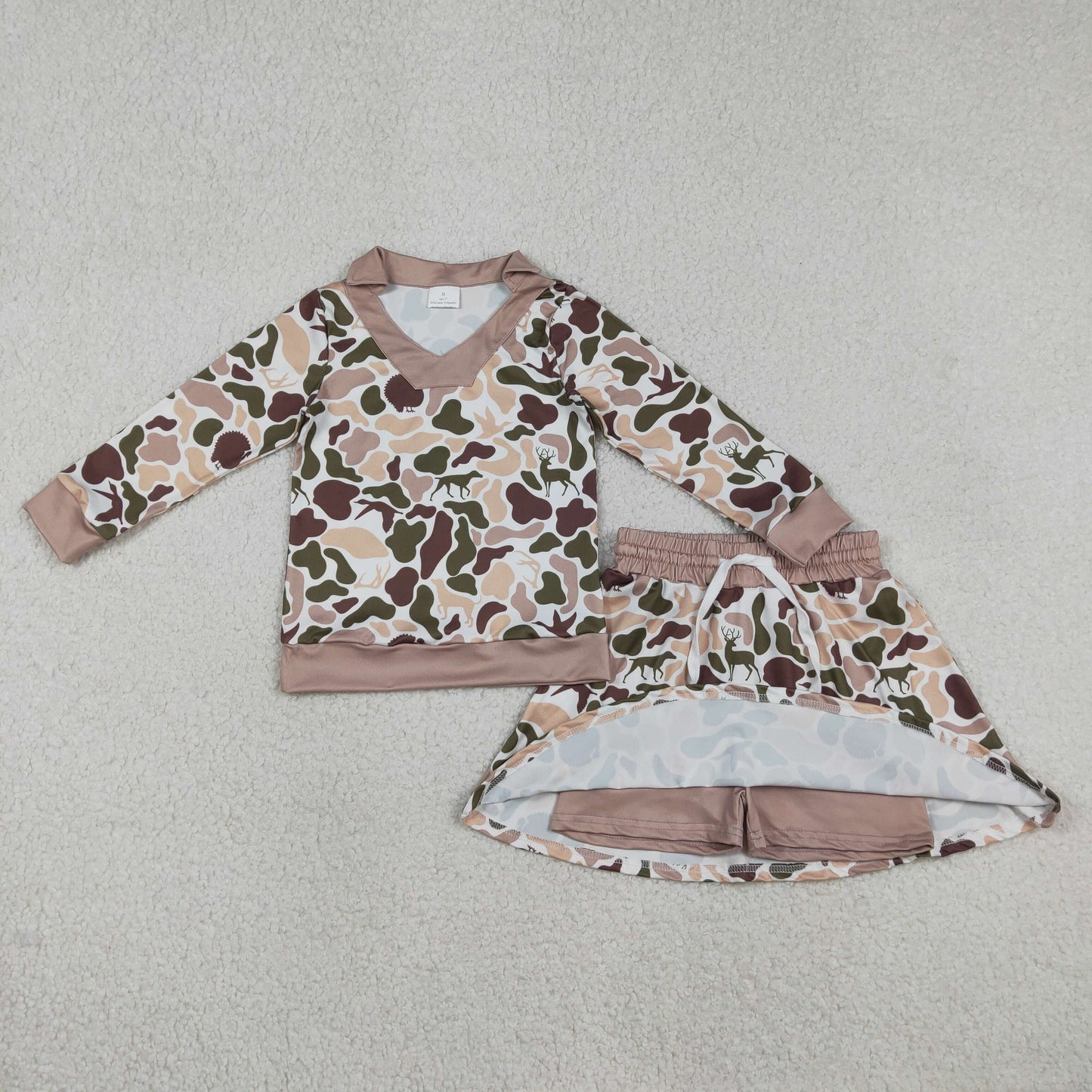 GLD1480 Hunting Camo Long Sleeve Skorts Skirts Girls Set