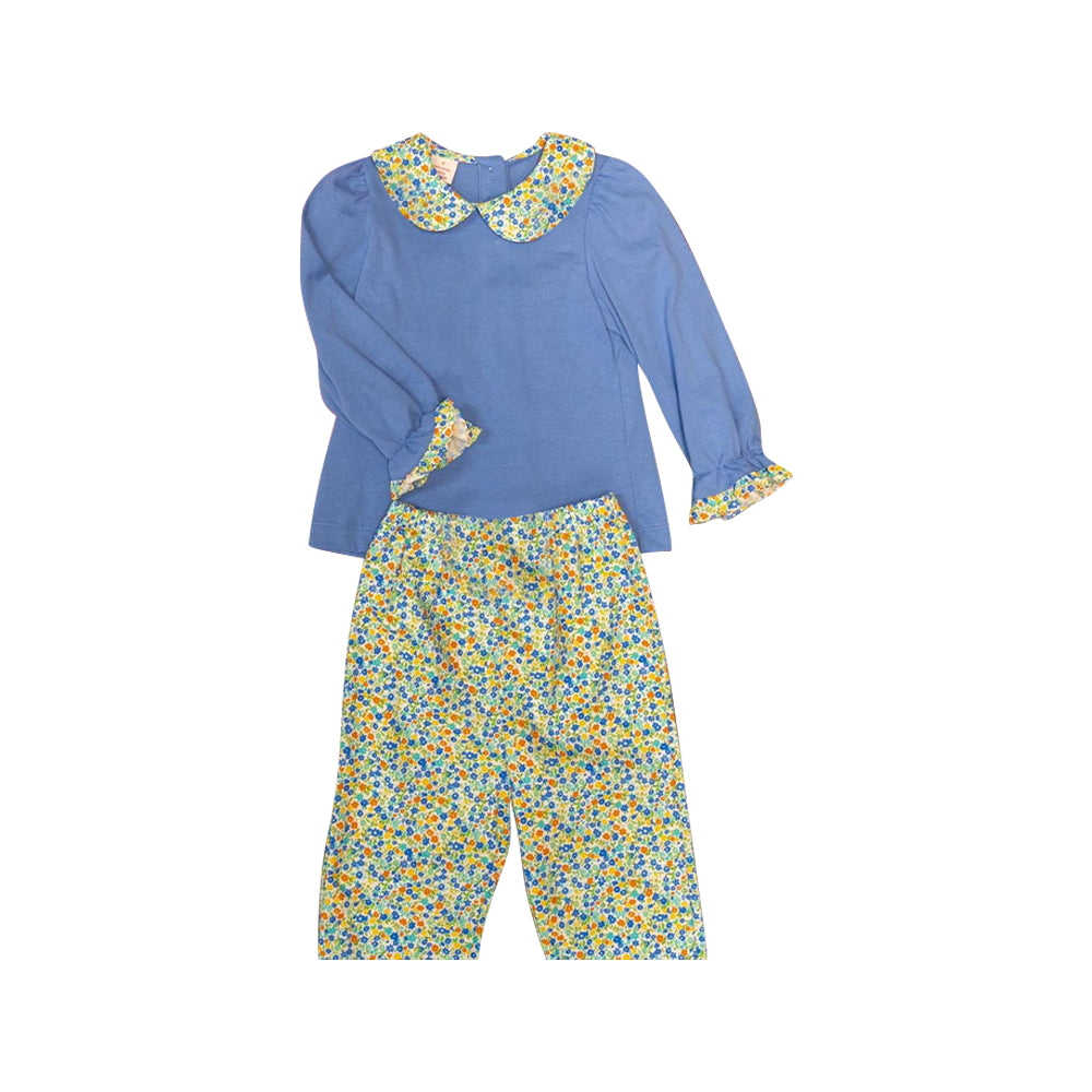 preorder GLP1579 Christmas blue long sleeve holly berry pants girls set