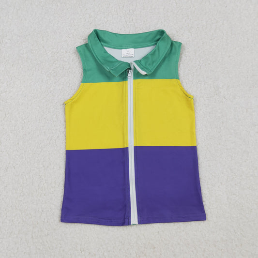 BT1157 Mardi Gras green yellow purple boys coat vest