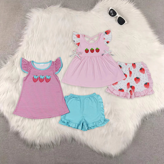 Embroidery cute strawberry girls set RTS Sibling Clothes