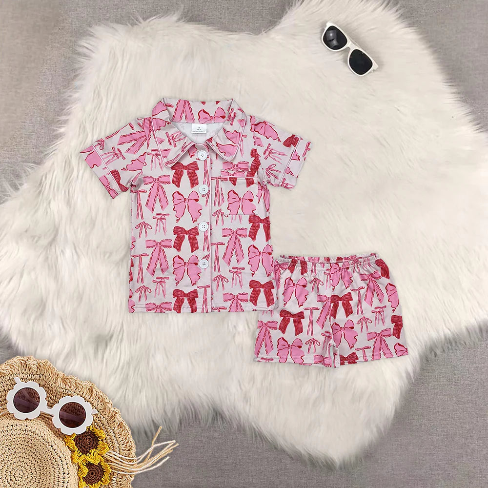 mama and me pink bows pajamas RTS sibling clothes