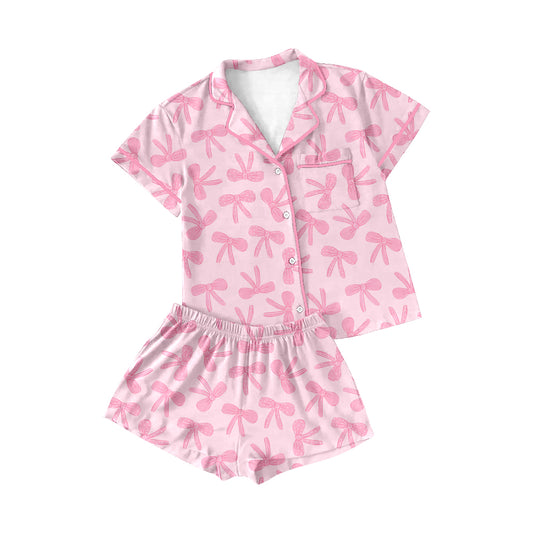 preorder GSSO1535 cute pink bows short sleeve shorts adult women pajamas