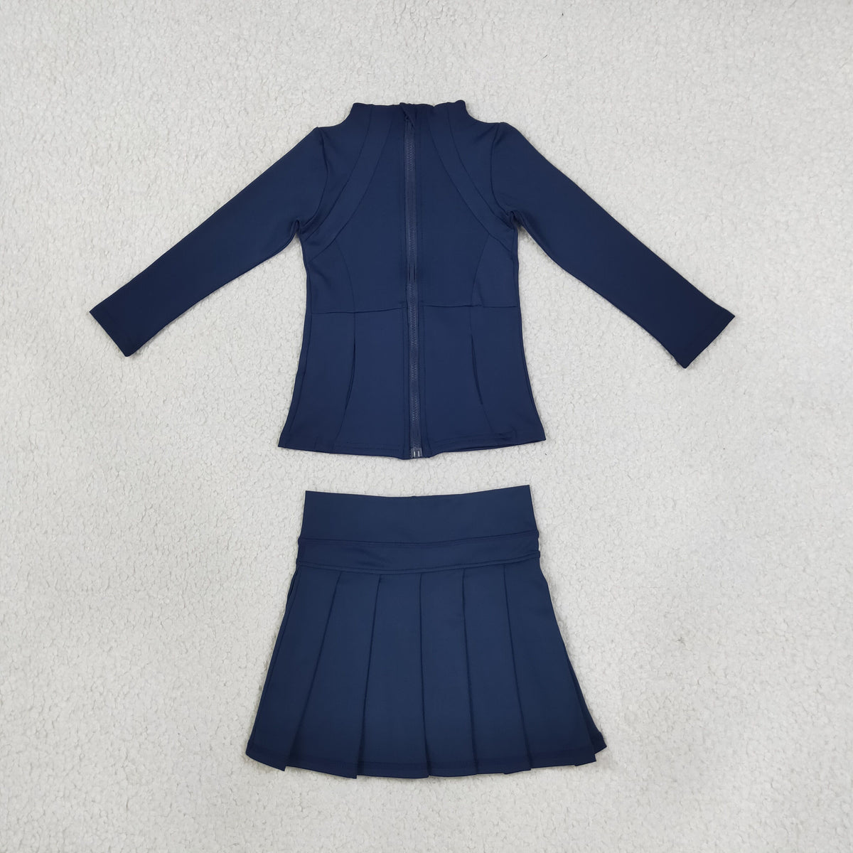 GLD1705 Yoga Navy Blue Zipper Long Sleeve Skorts Girls Set
