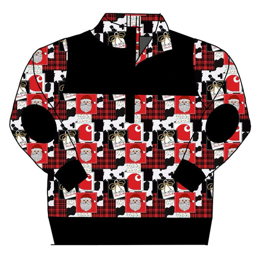 custom Christmas Santa black red long sleeve zipper boys pullover