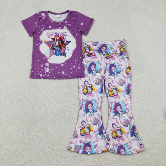 GSPO2227 Hunter Bows Purple Short Sleeve Pants Girls Set