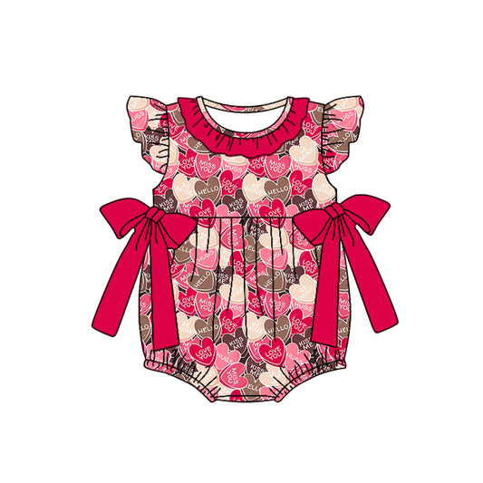 preorder SR0727 Valentine's Day heart red flutter sleeve girls romper