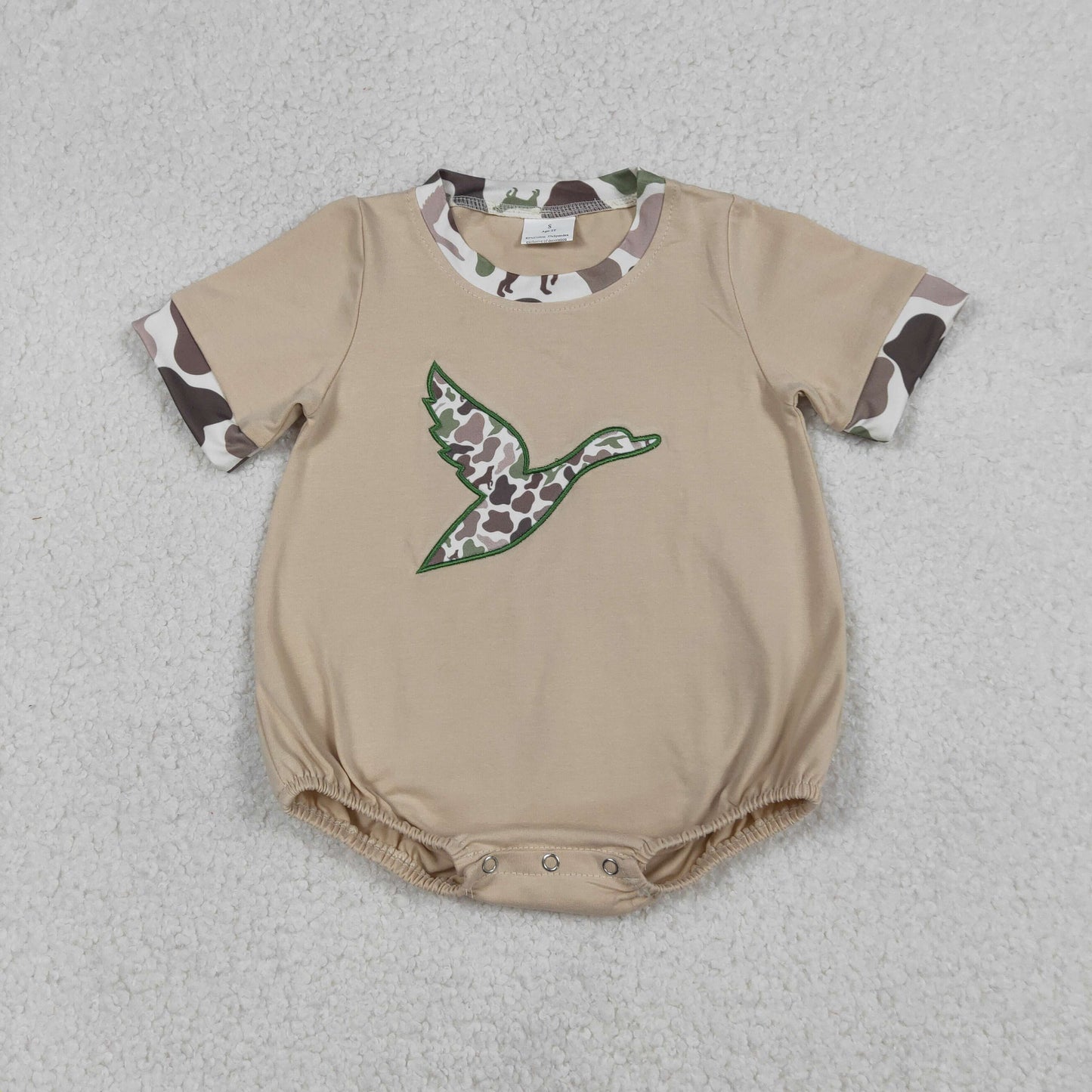 Embroidery SR3491 Hunting Camo Mallard Duck Short Sleeve Boys Romper