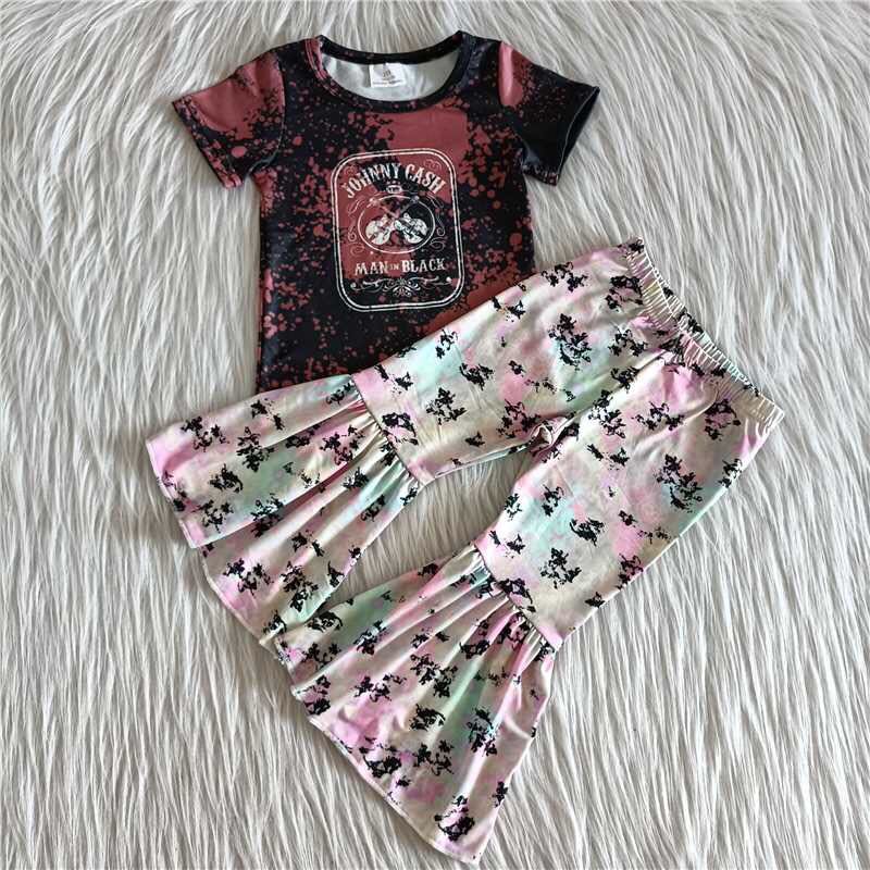 A1-1 Guitar black short sleeve pants girls set