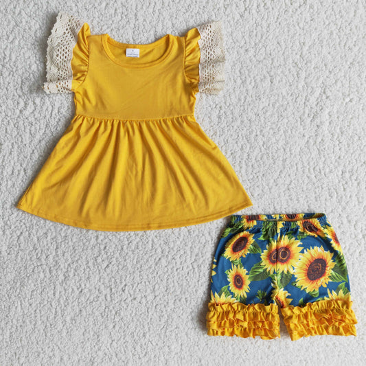 A10-24 Sunflowers yellow short sleeve girls set