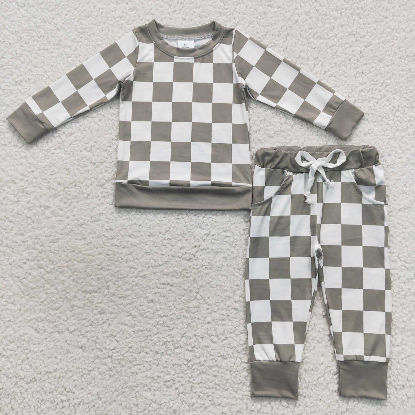 BLP0272 Green plaid long sleeve pants girls set