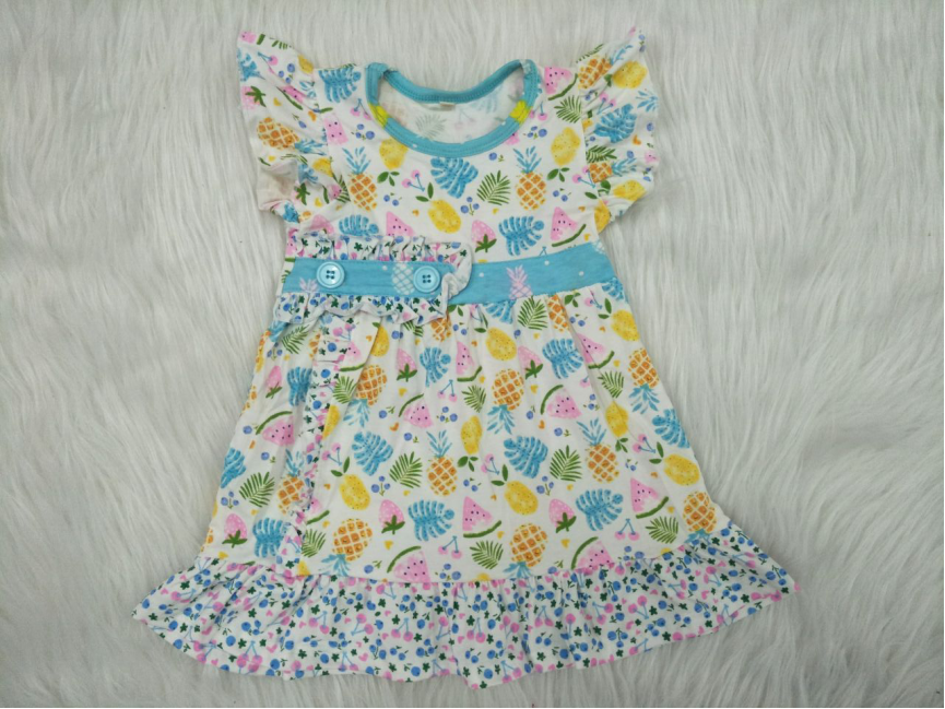 A12-9 pineapple blue flutter sleeve girls dress