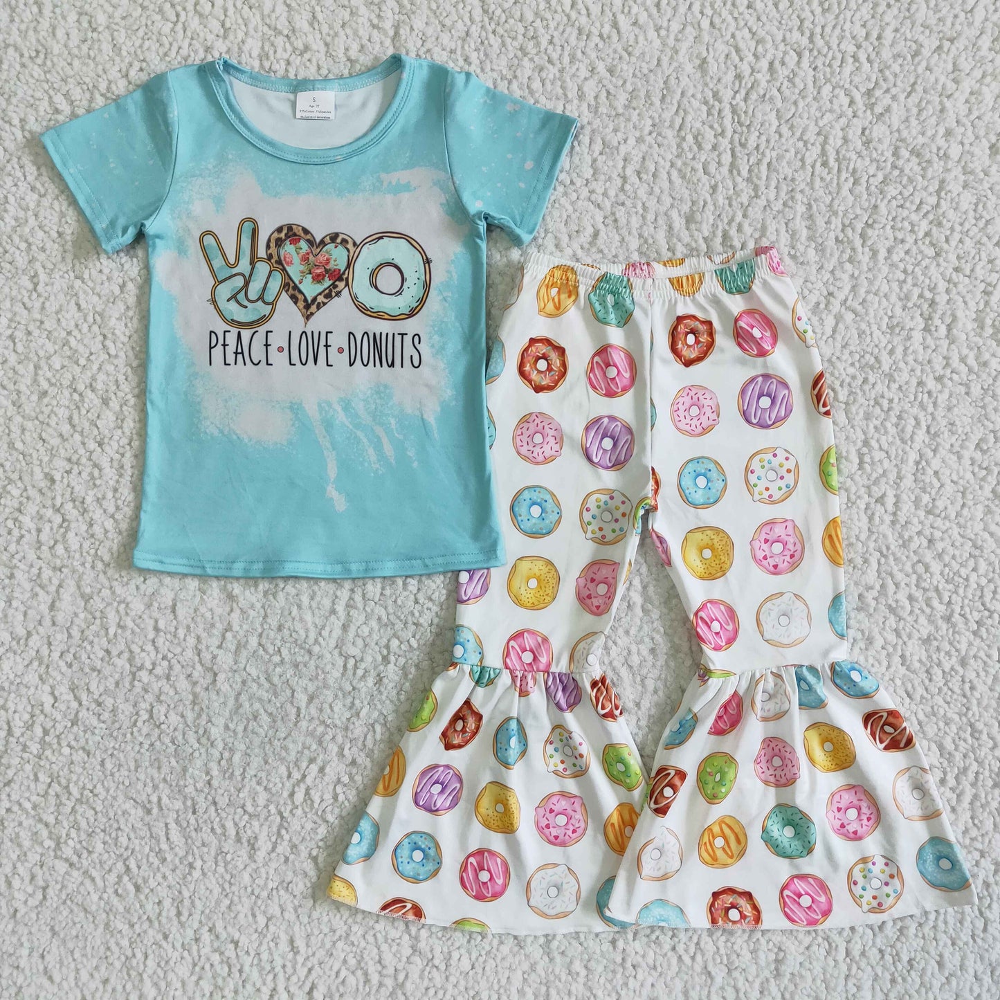 A14-4 peace love donuts blue short sleeve pants girls set