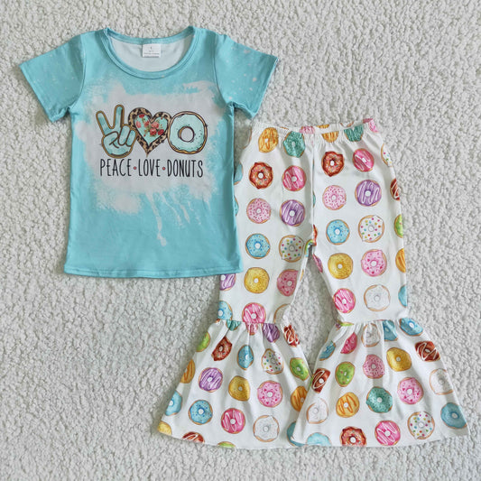 A14-4 peace love donuts blue short sleeve pants girls set