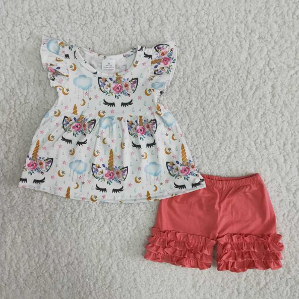 Summer Unicorn Print Shorts Kids Clothes