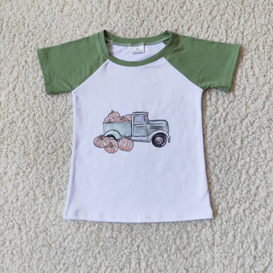 A15-13 Pumpkin truck green short sleeve boys top