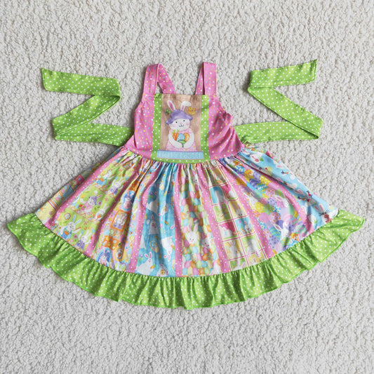 A16-13 Easter Rabbit Egg Green Twirl Dress