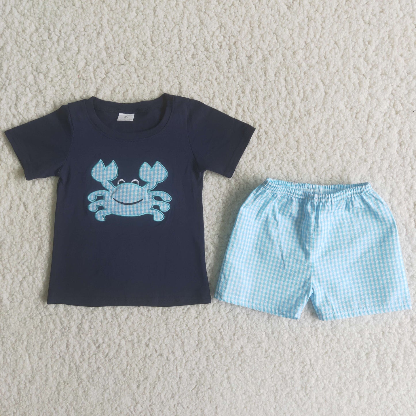 A16-14 Boys Embroider Crab blue Set