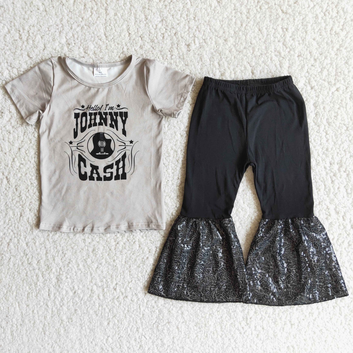 A17-14 cash guitar short sleeve black pants girls set