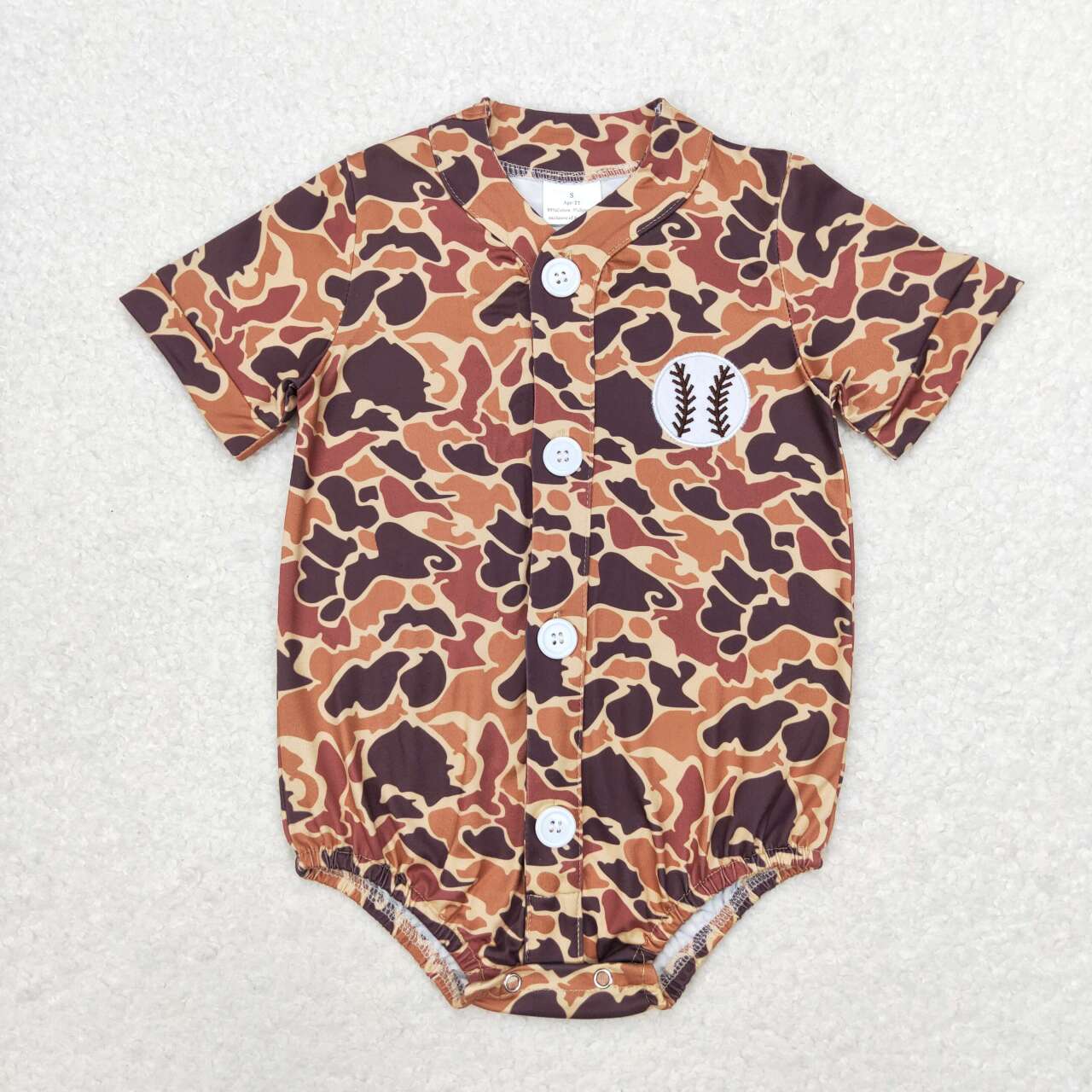 SR1684 embroidery baseball brown camo short sleeve boys romper