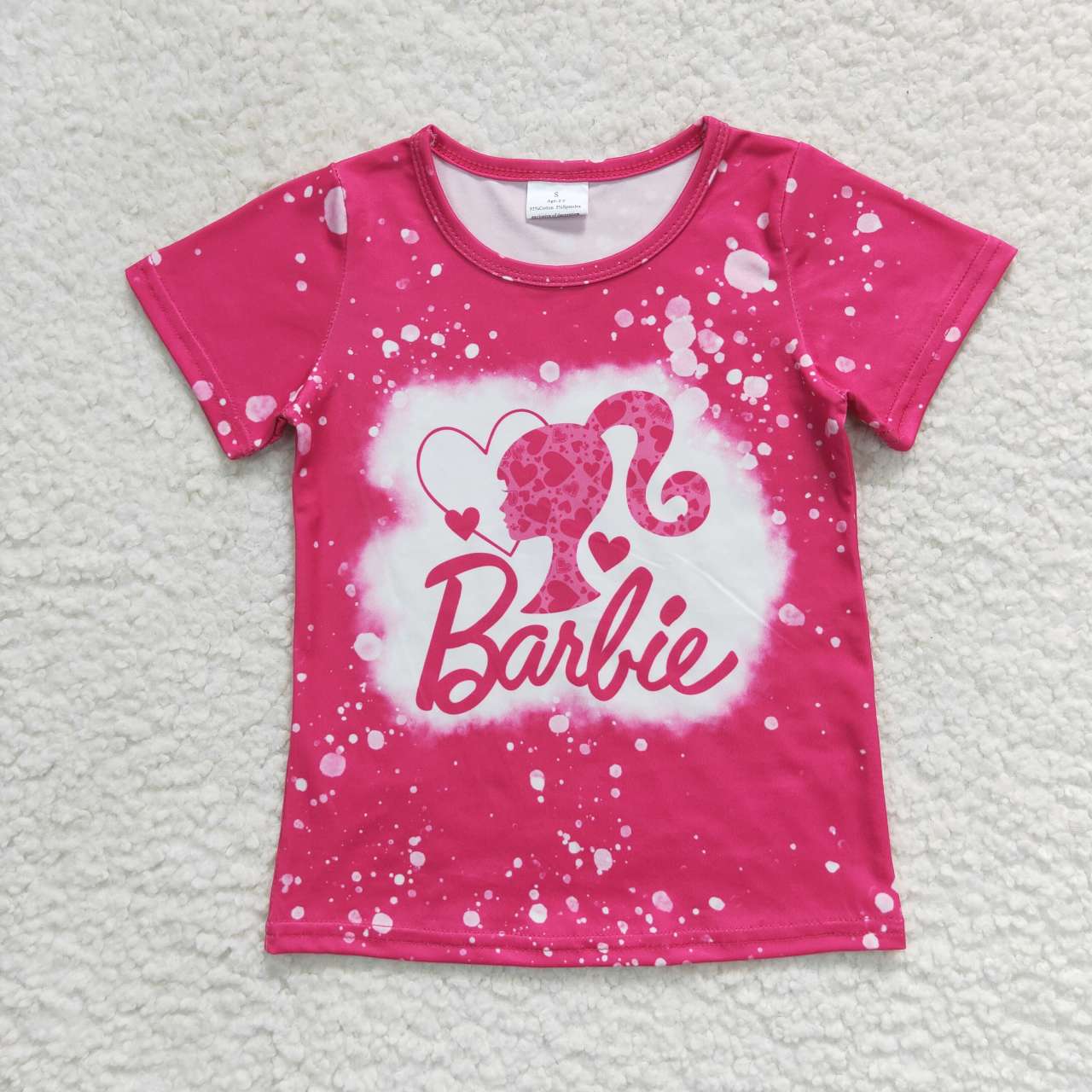 GT0293 BA cartoon hot pink short sleeve girls top