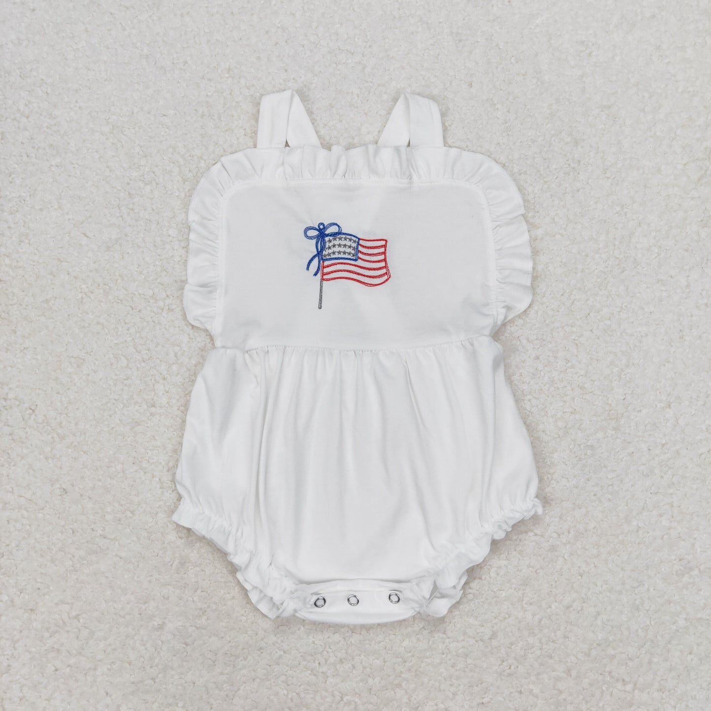 SR1548 embroidery July 4th flag white sleeveless girls romper